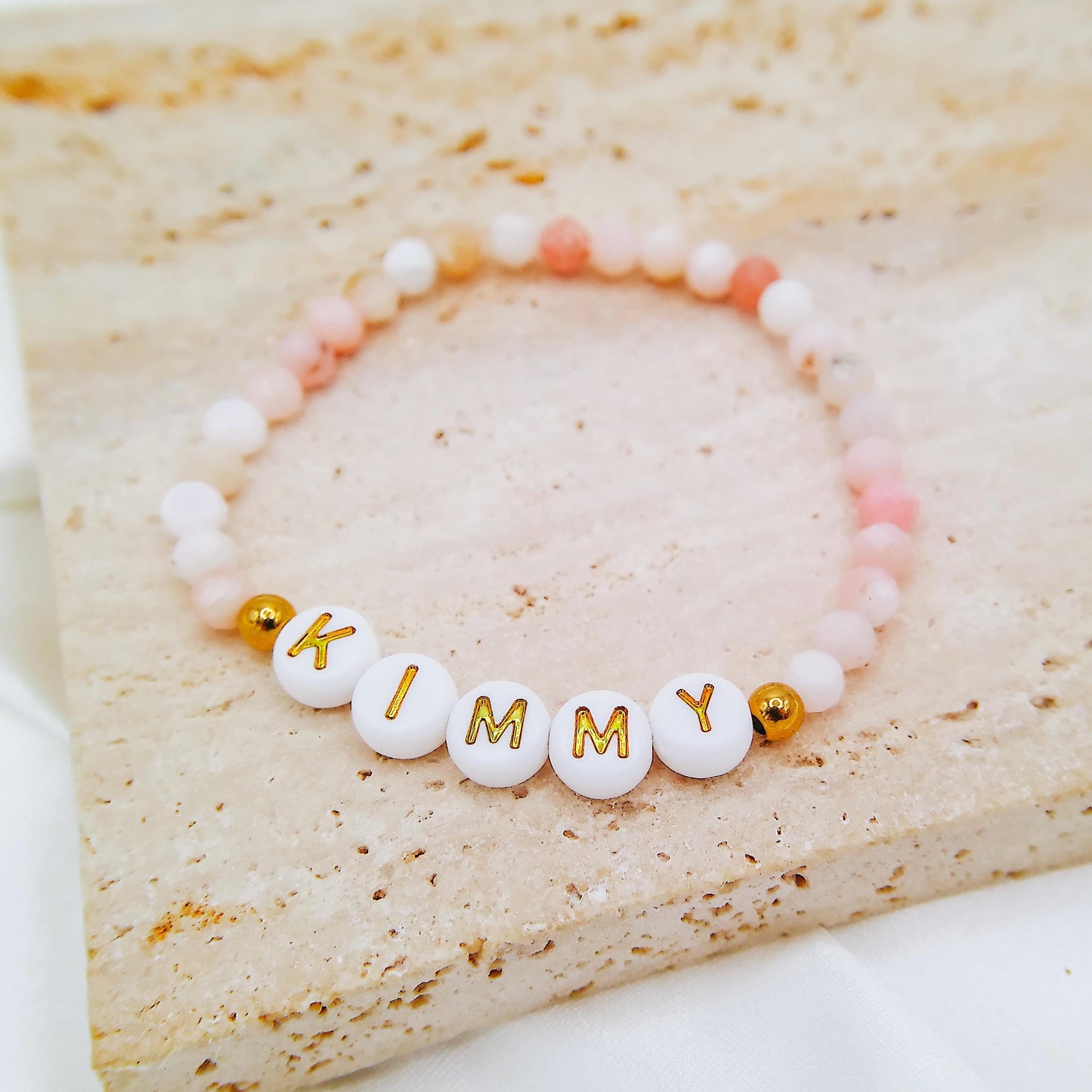 BEADED BIRTHSTONE NAME BRACELET - Avy + Tay