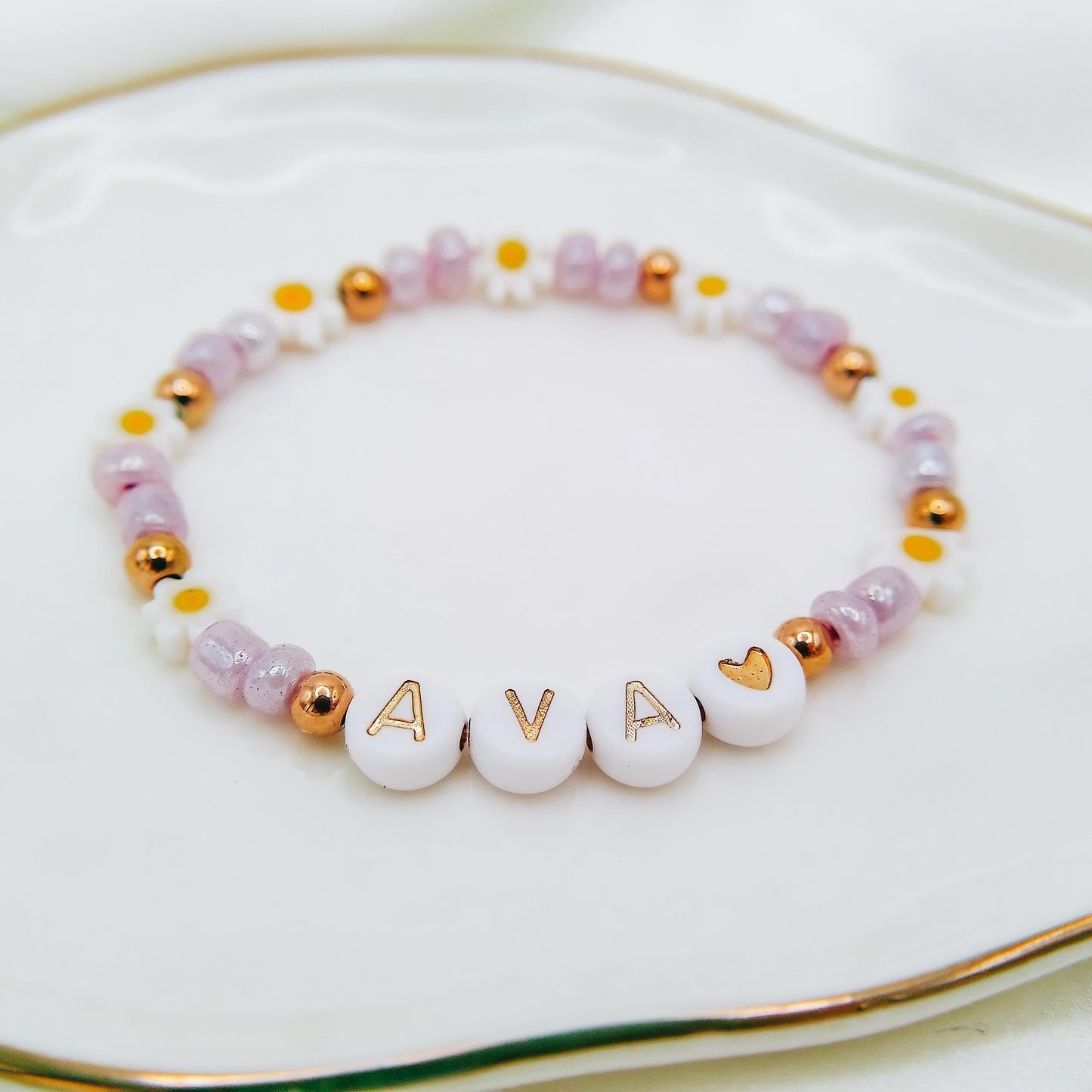 BEADED DAISY NAME BRACELET - Avy + Tay