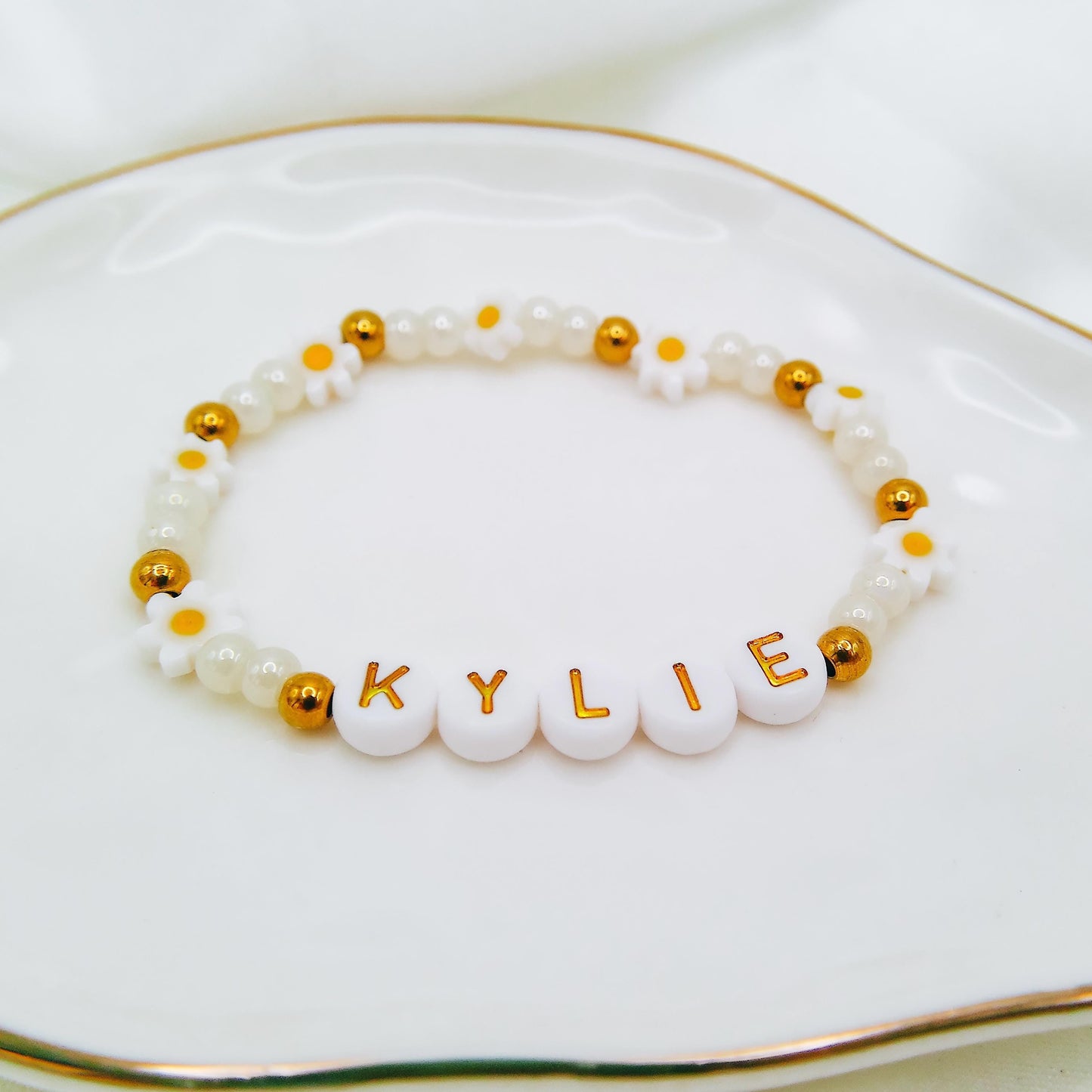 BEADED DAISY NAME BRACELET - Avy + Tay