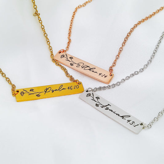 BIBLE VERSE WILDFLOWER BAR NECKLACE - Avy + Tay