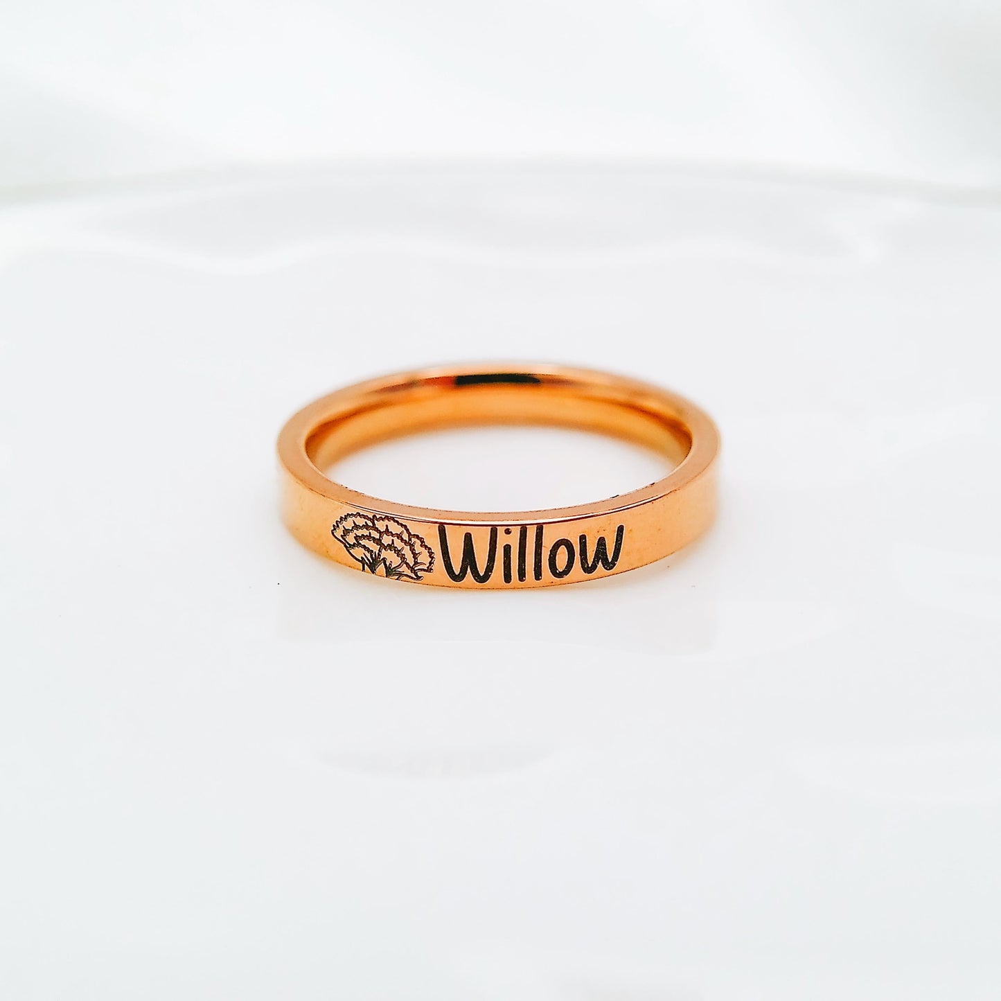 BIRTH FLOWER BUD + NAME RING - Avy + Tay