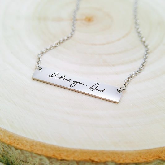 CUSTOM HANDWRITING BAR NECKLACE - Avy + Tay