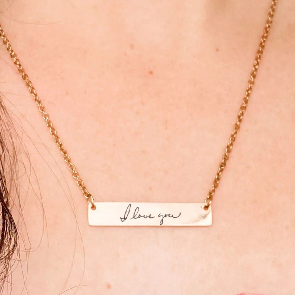 CUSTOM HANDWRITING BAR NECKLACE - Avy + Tay
