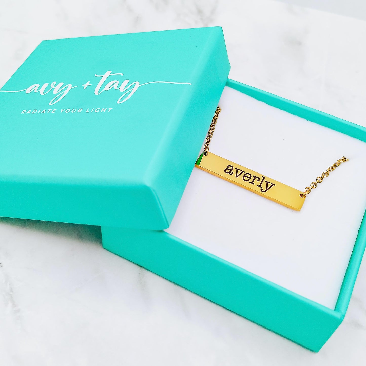 CUSTOM MESSAGE BAR NECKLACE - Avy + Tay