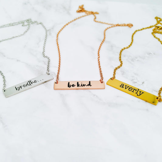 CUSTOM MESSAGE BAR NECKLACE - Avy + Tay