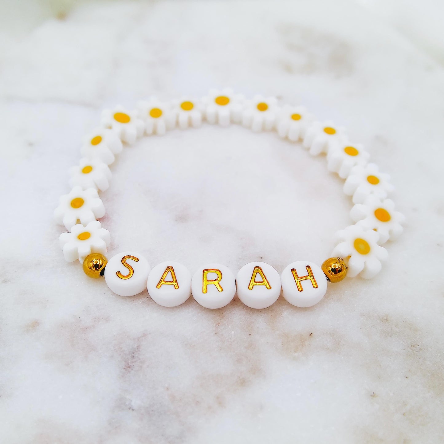 FULL DAISY BEADED NAME BRACELET - Avy + Tay