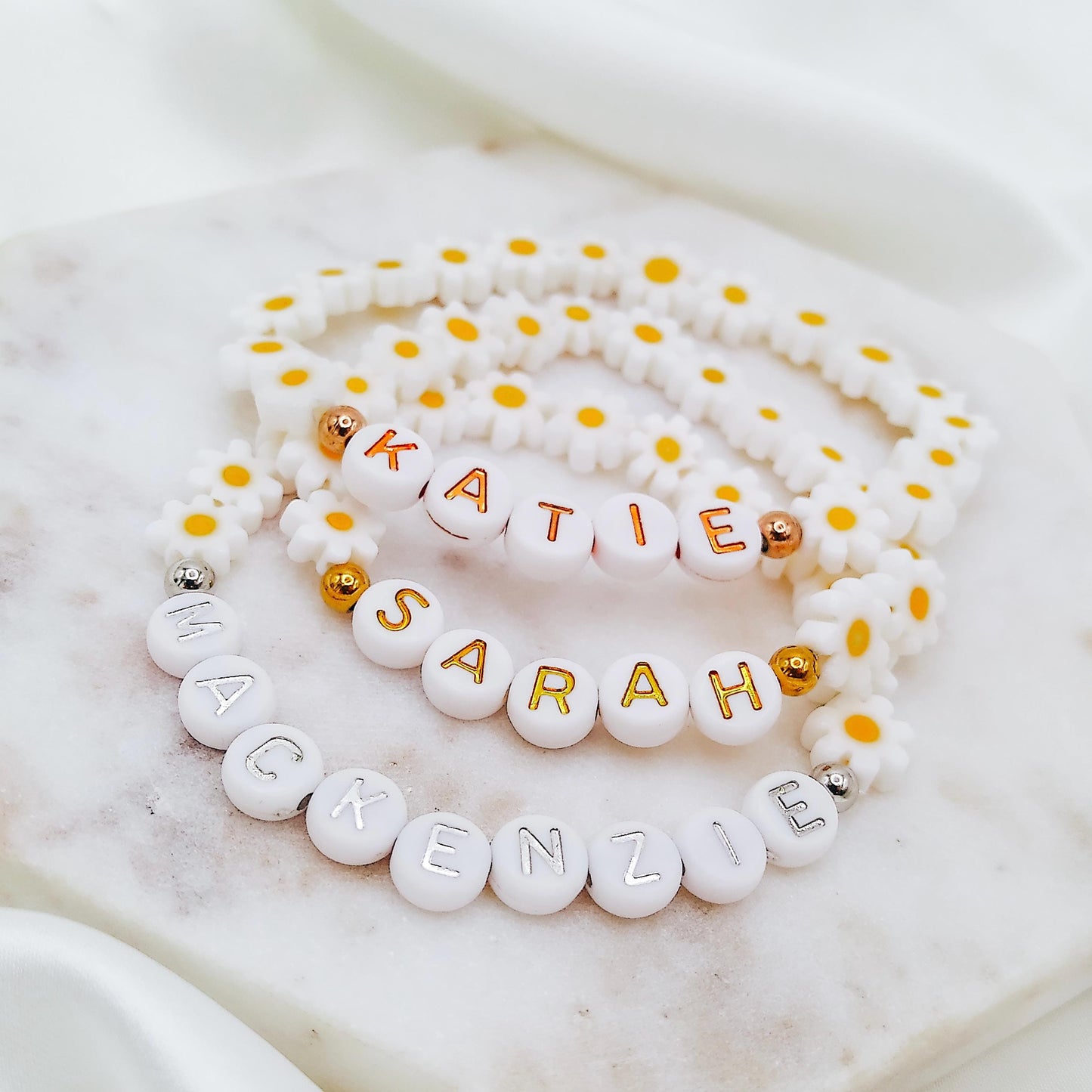 FULL DAISY BEADED NAME BRACELET - Avy + Tay