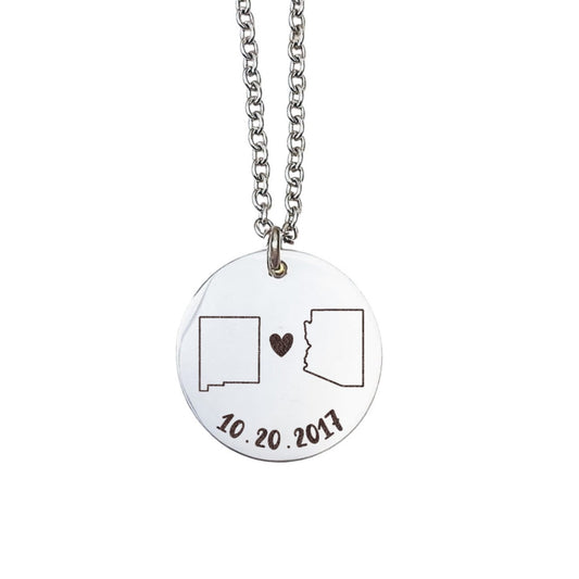 LONG DISTANCE STATE + TEXT NECKLACE - Avy + Tay