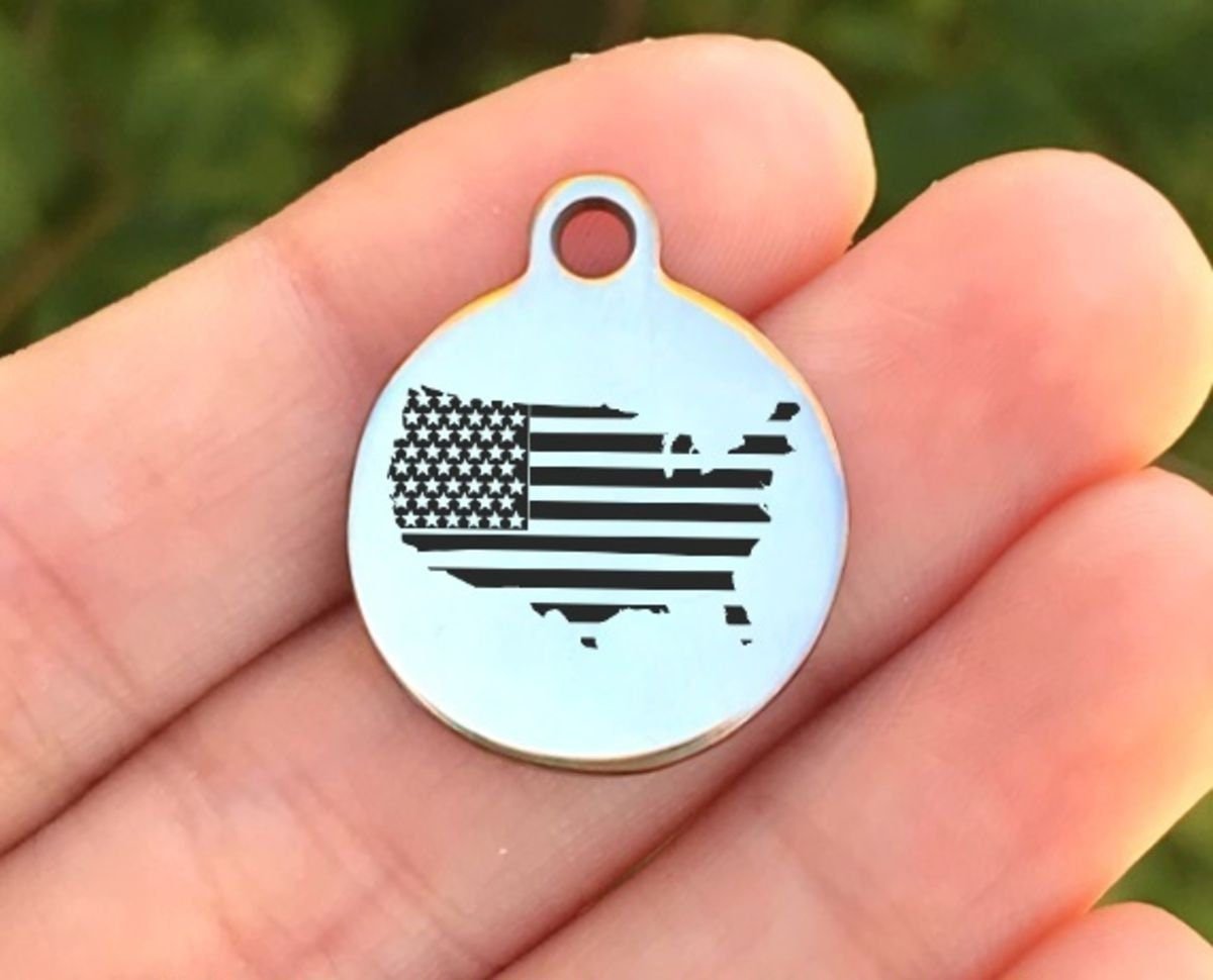 American Flag Charms Custom Engraved Charms Personalized Stainless Steel Charms BULK Options ZF588 - Avy + Tay