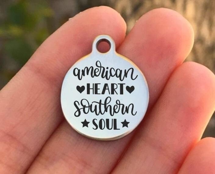 American Heart Southern Soul Charms Custom Engraved Charms Personalized Stainless Steel Charms BULK Options ZF1579 - Avy + Tay