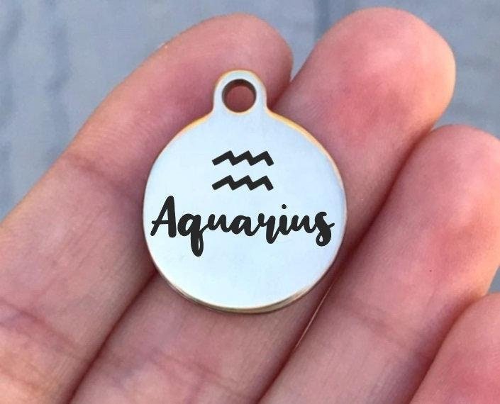 Aquarius Charms Custom Engraved Charms Personalized Stainless Steel Charms BULK Options ZF1000 - Avy + Tay