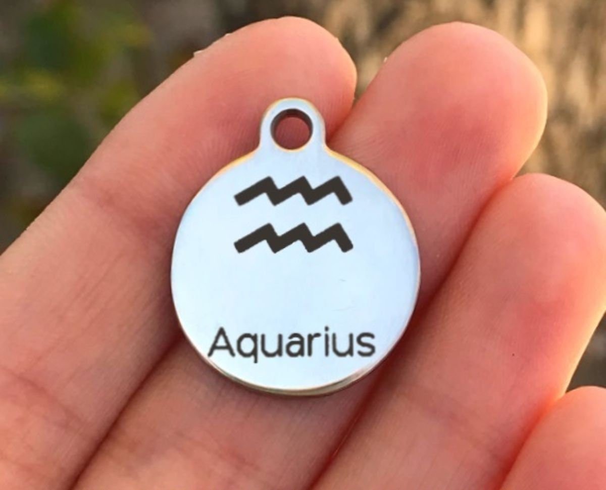 Aquarius Charms Custom Engraved Charms Personalized Stainless Steel Charms BULK Options ZF297 - Avy + Tay