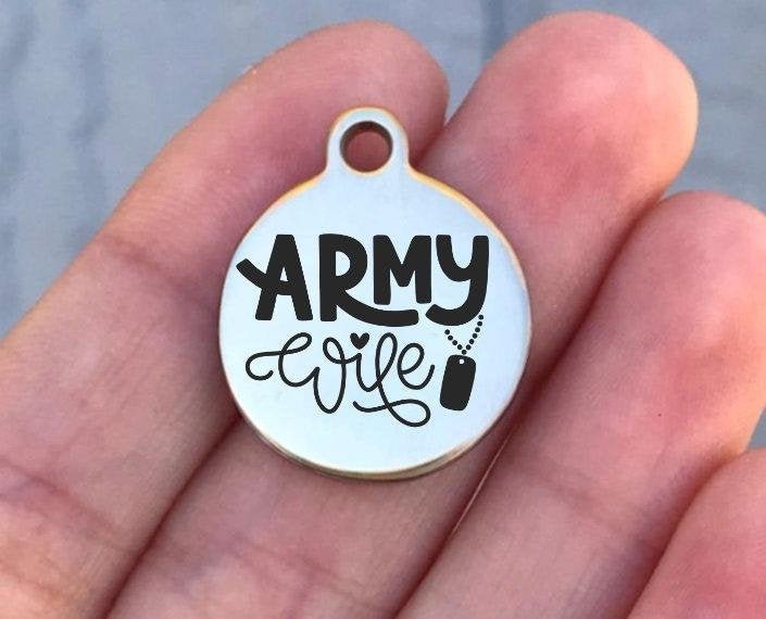 Army Wife Charms Custom Engraved Charms Personalized Stainless Steel Charms BULK Options ZF1230 - Avy + Tay