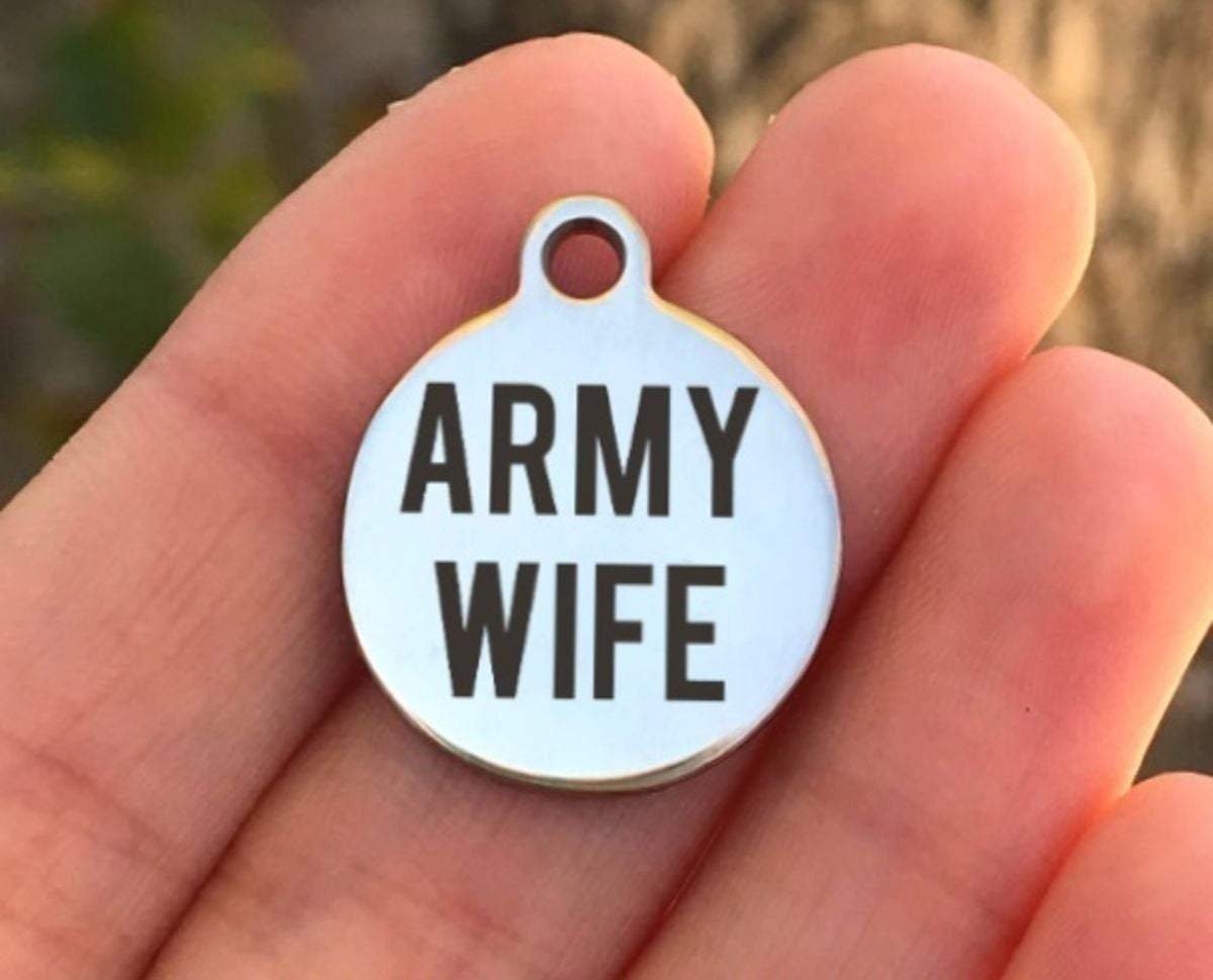 Army Wife Charms Custom Engraved Charms Personalized Stainless Steel Charms BULK Options ZF478 - Avy + Tay