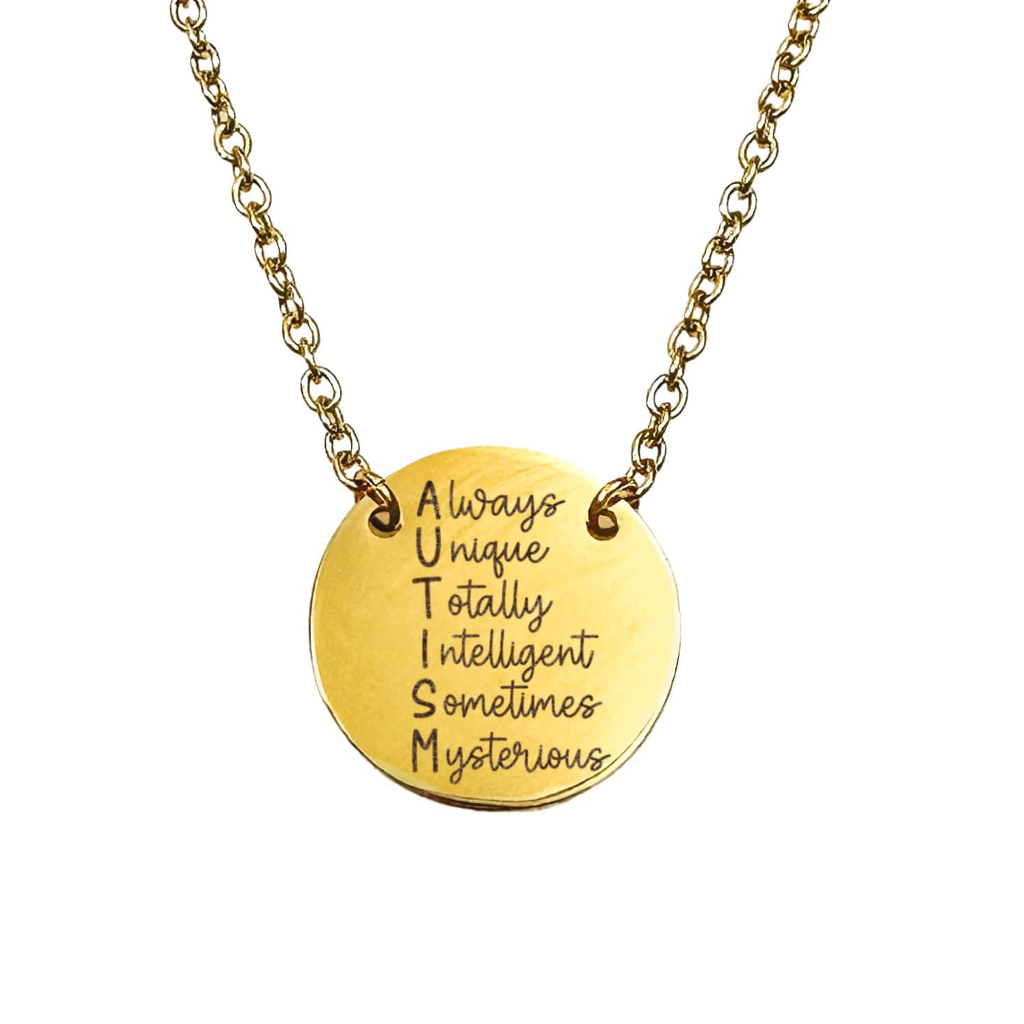 AUTISM ALWAYS UNIQUE TOTALLY INTELLIGENT SOMETIMES MYSTERIOUS NECKLACE - Avy + Tay