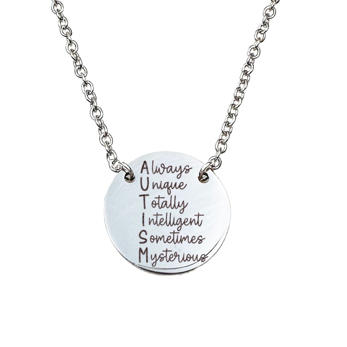 AUTISM ALWAYS UNIQUE TOTALLY INTELLIGENT SOMETIMES MYSTERIOUS NECKLACE - Avy + Tay