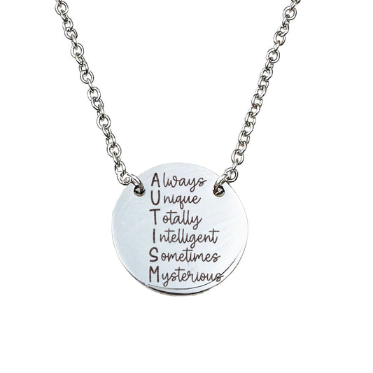 AUTISM ALWAYS UNIQUE TOTALLY INTELLIGENT SOMETIMES MYSTERIOUS NECKLACE - Avy + Tay