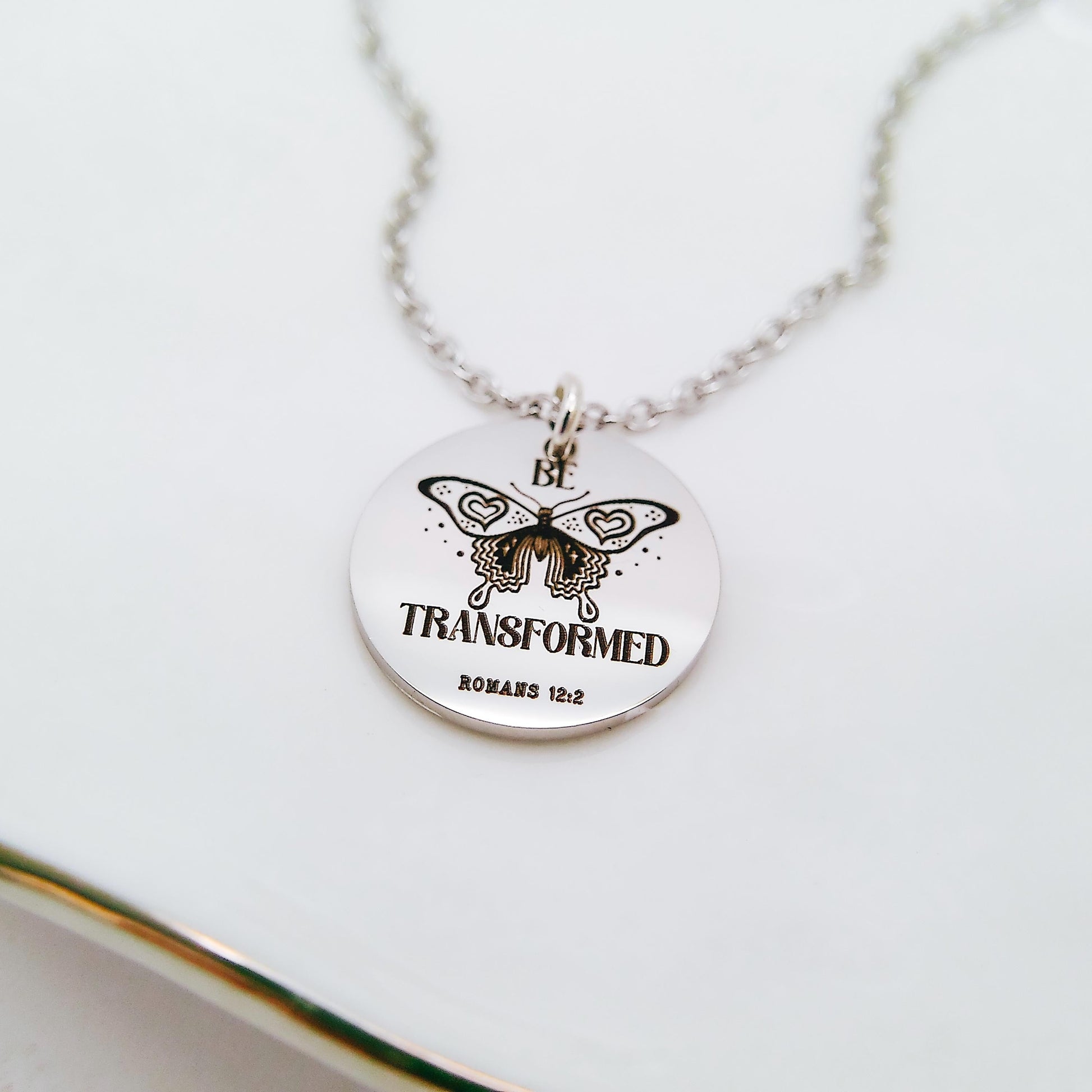BE TRANSFORMED ROMANS 12:2 NECKLACE - Avy + Tay