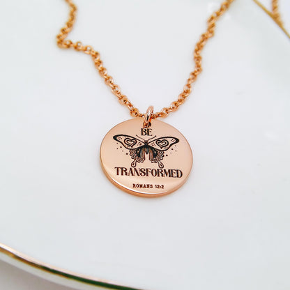 BE TRANSFORMED ROMANS 12:2 NECKLACE - Avy + Tay