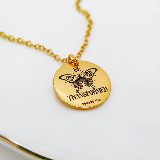 BE TRANSFORMED ROMANS 12:2 NECKLACE - Avy + Tay