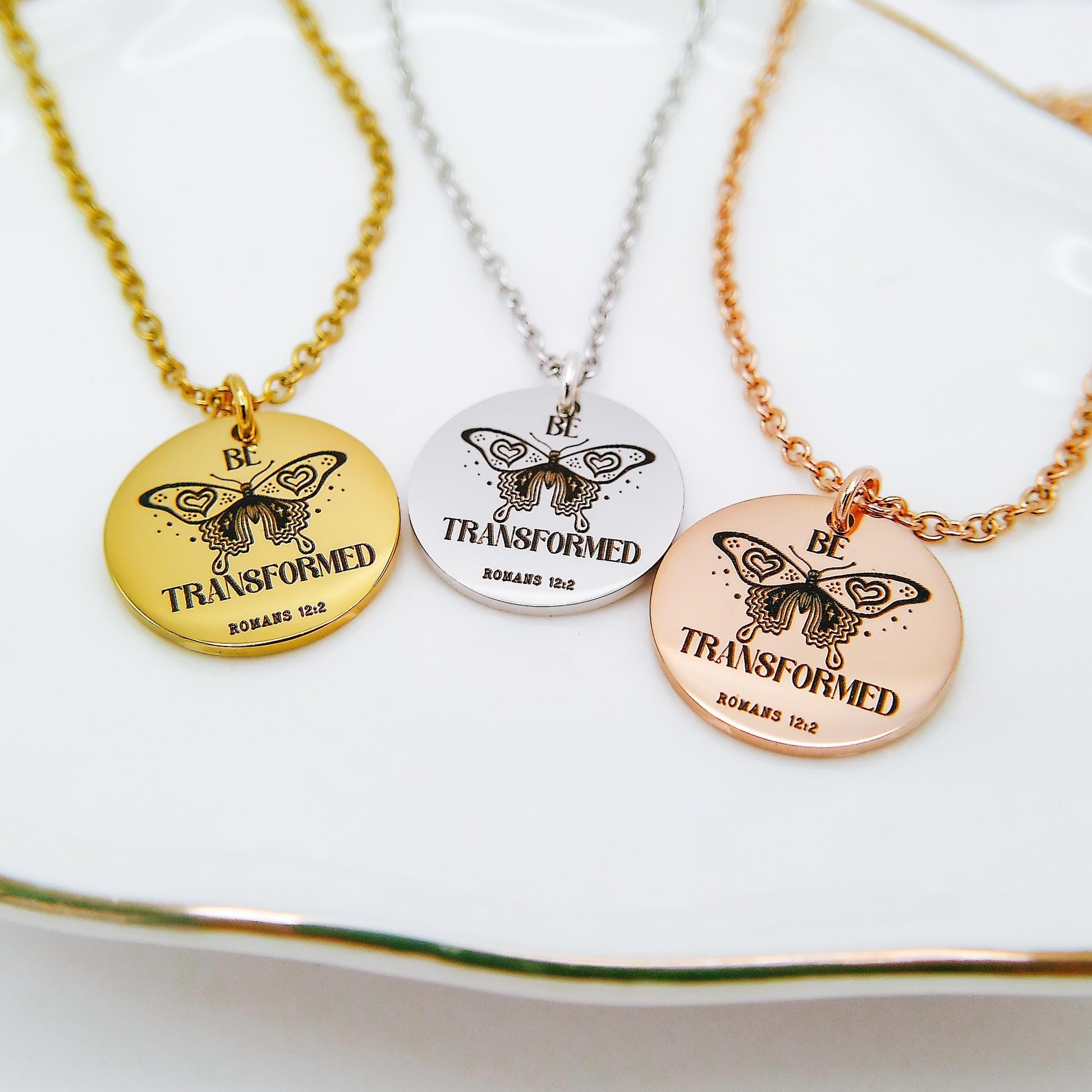 BE TRANSFORMED ROMANS 12:2 NECKLACE - Avy + Tay