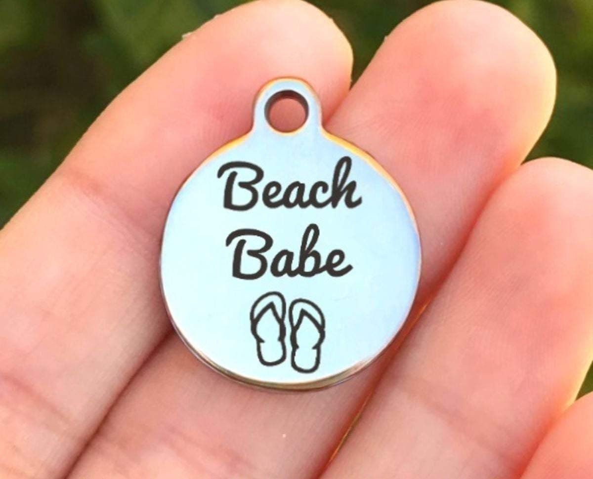 Beach Babe Charms Custom Engraved Charms Personalized Stainless Steel Charms BULK Options ZF210 - Avy + Tay