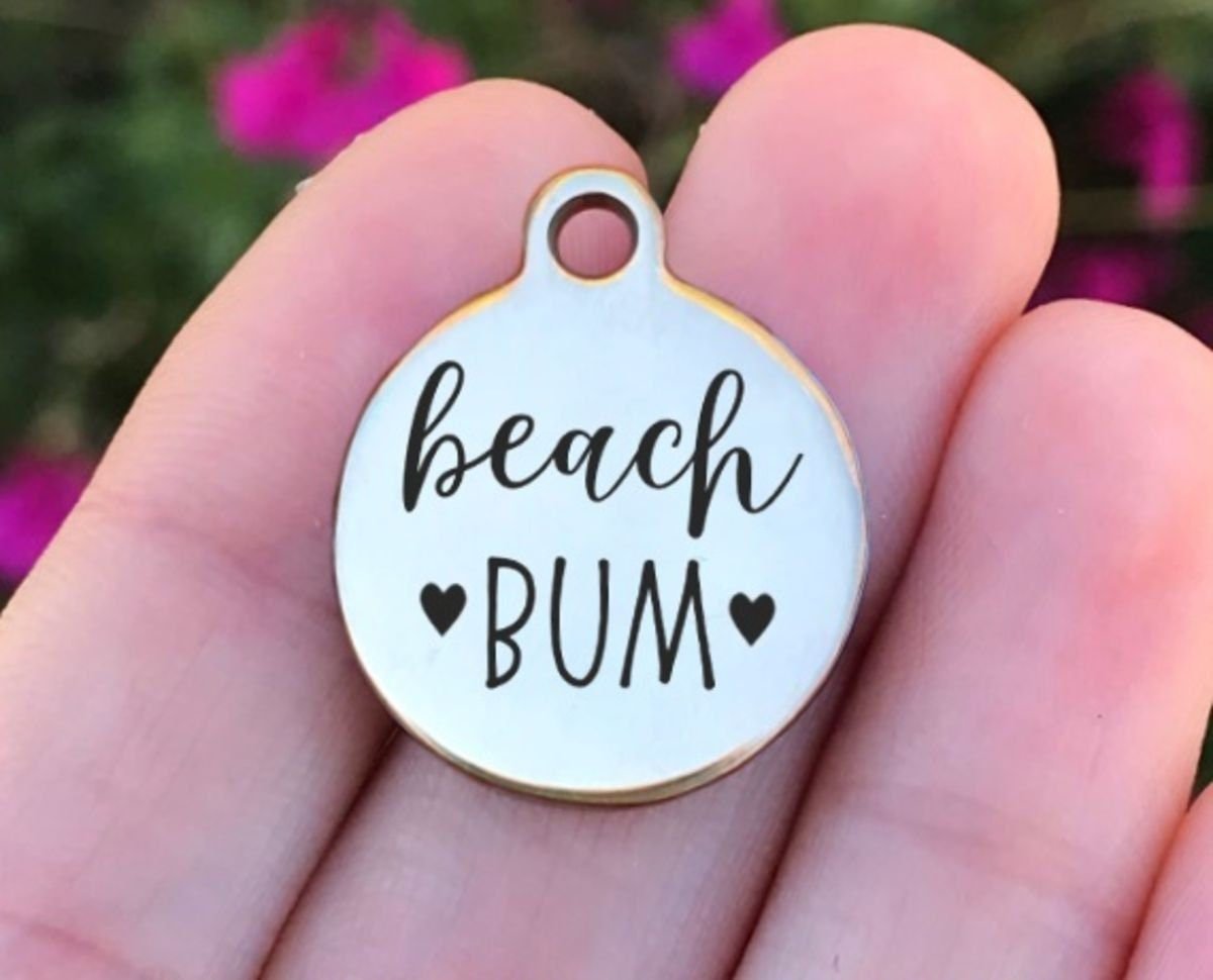 Beach Bum Charms Custom Engraved Charms Personalized Stainless Steel Charms BULK Options ZF556 - Avy + Tay