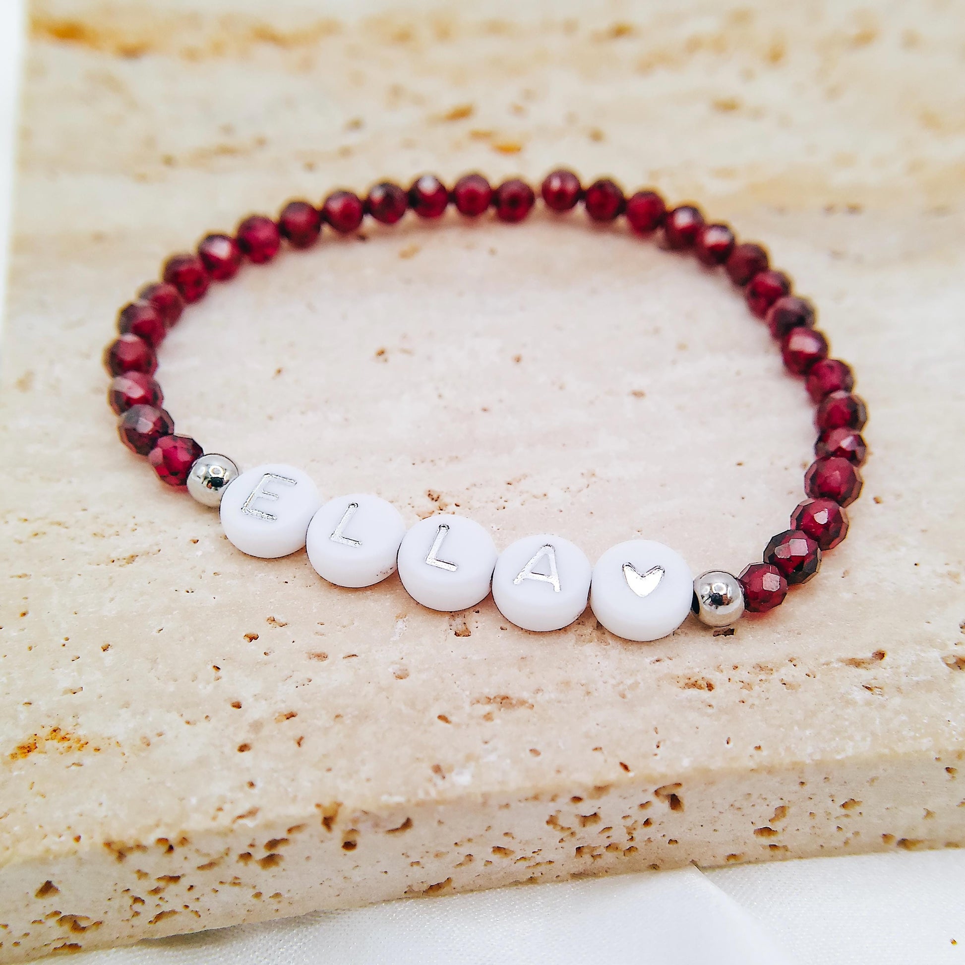 BEADED BIRTHSTONE NAME BRACELET - Avy + Tay