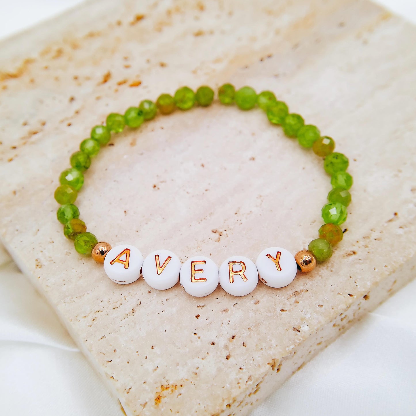 BEADED BIRTHSTONE NAME BRACELET - Avy + Tay