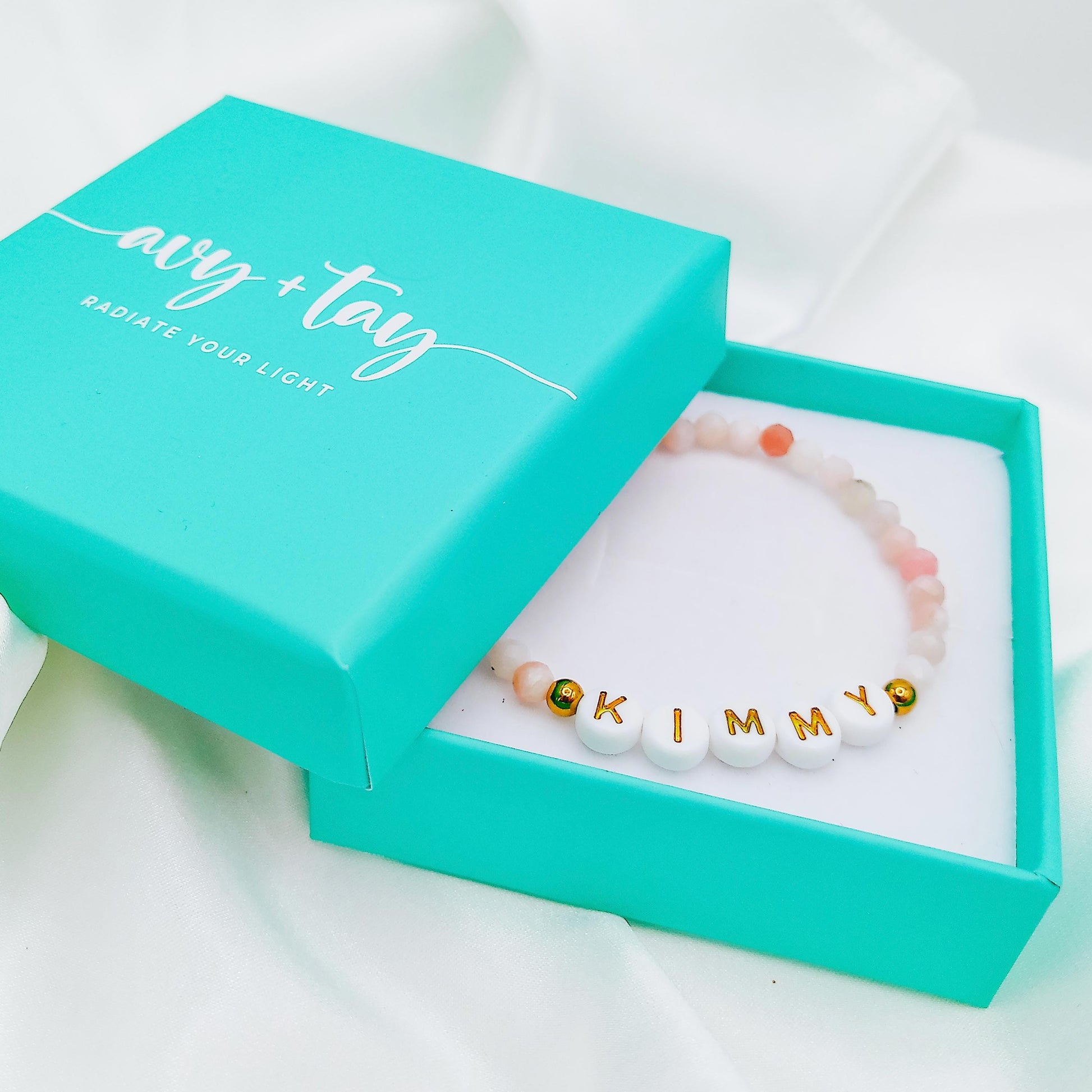 BEADED BIRTHSTONE NAME BRACELET - Avy + Tay