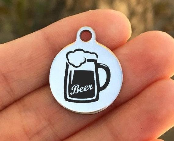 Beer Glass Charms Custom Engraved Charms Personalized Stainless Steel Charms BULK Options ZF598 - Avy + Tay