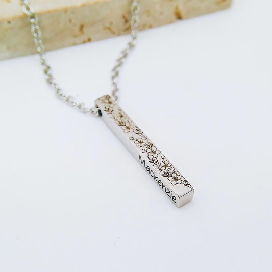 BIRTH FLOWER 3D BAR NECKLACE - Avy + Tay
