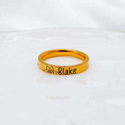 BIRTH FLOWER BUD + NAME RING - Avy + Tay