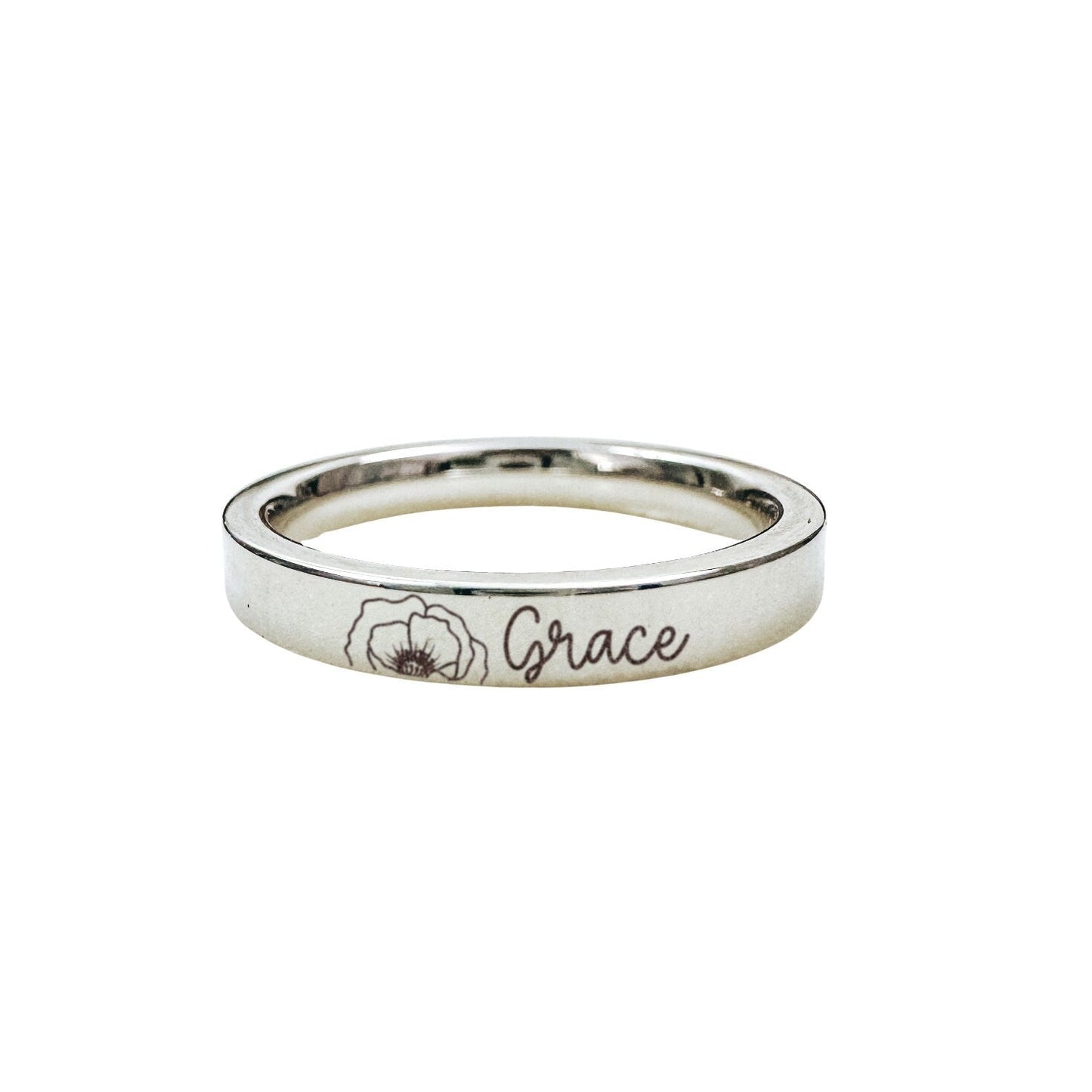 BIRTH FLOWER BUD + NAME RING - Avy + Tay