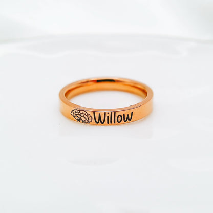 BIRTH FLOWER BUD + NAME RING - Avy + Tay