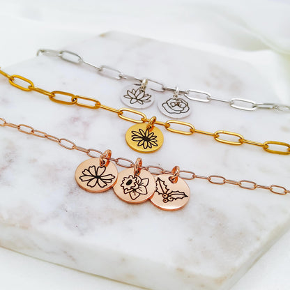 BIRTH FLOWER PAPERCLIP BRACELET - Avy + Tay