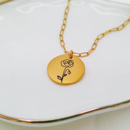 BIRTH FLOWER PAPERCLIP NECKLACE - Avy + Tay