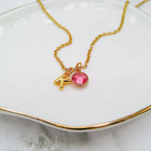 BUBBLE LETTER + BIRTHSTONE NECKLACE - Avy + Tay