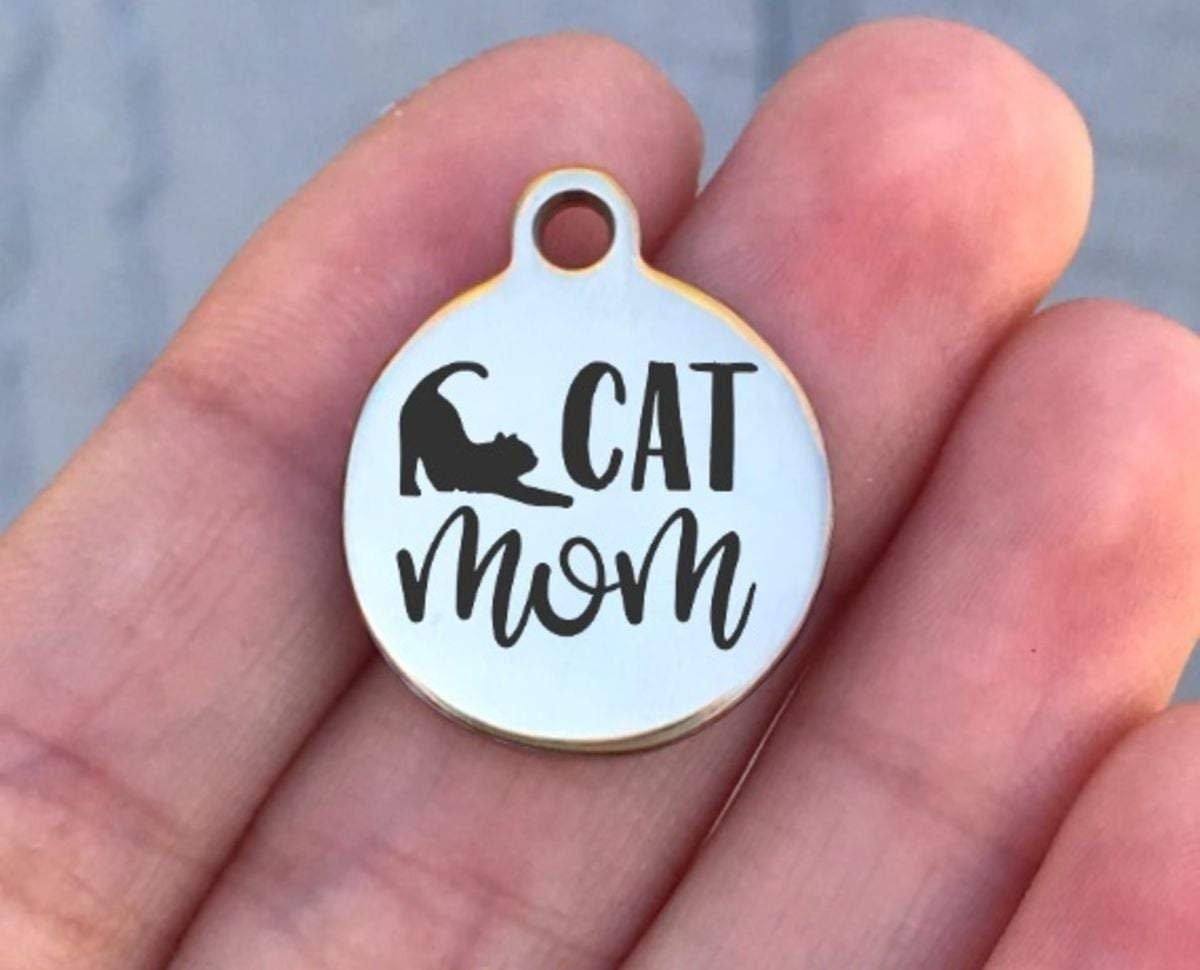 Cat Mom Charms Custom Engraved Charms Personalized Stainless Steel Charms BULK Options ZF629 - Avy + Tay