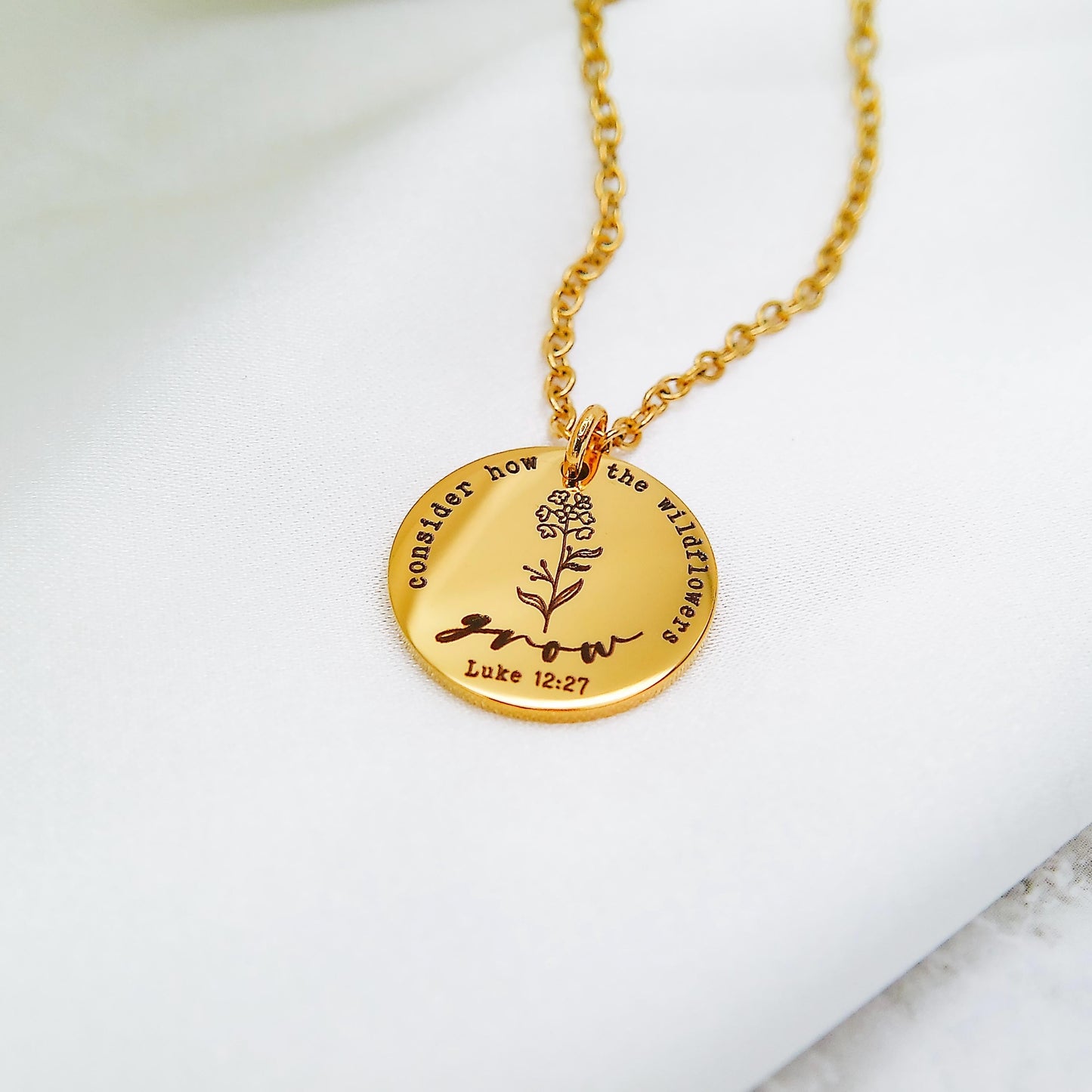 CONSIDER HOW THE WILDFLOWERS GROW LUKE 12:27 NECKLACE - Avy + Tay