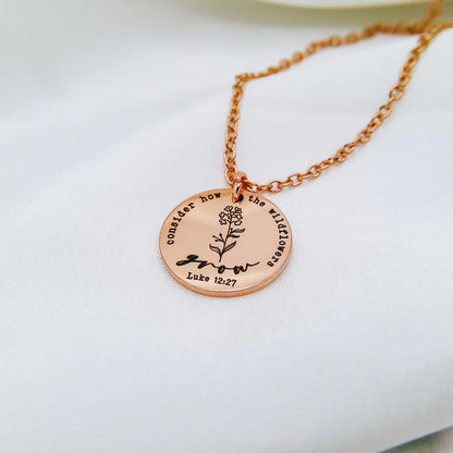 CONSIDER HOW THE WILDFLOWERS GROW LUKE 12:27 NECKLACE - Avy + Tay
