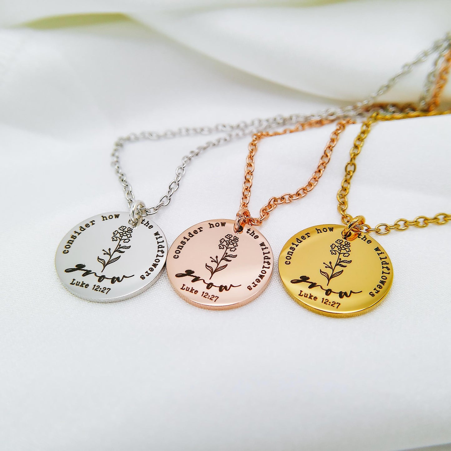 CONSIDER HOW THE WILDFLOWERS GROW LUKE 12:27 NECKLACE - Avy + Tay