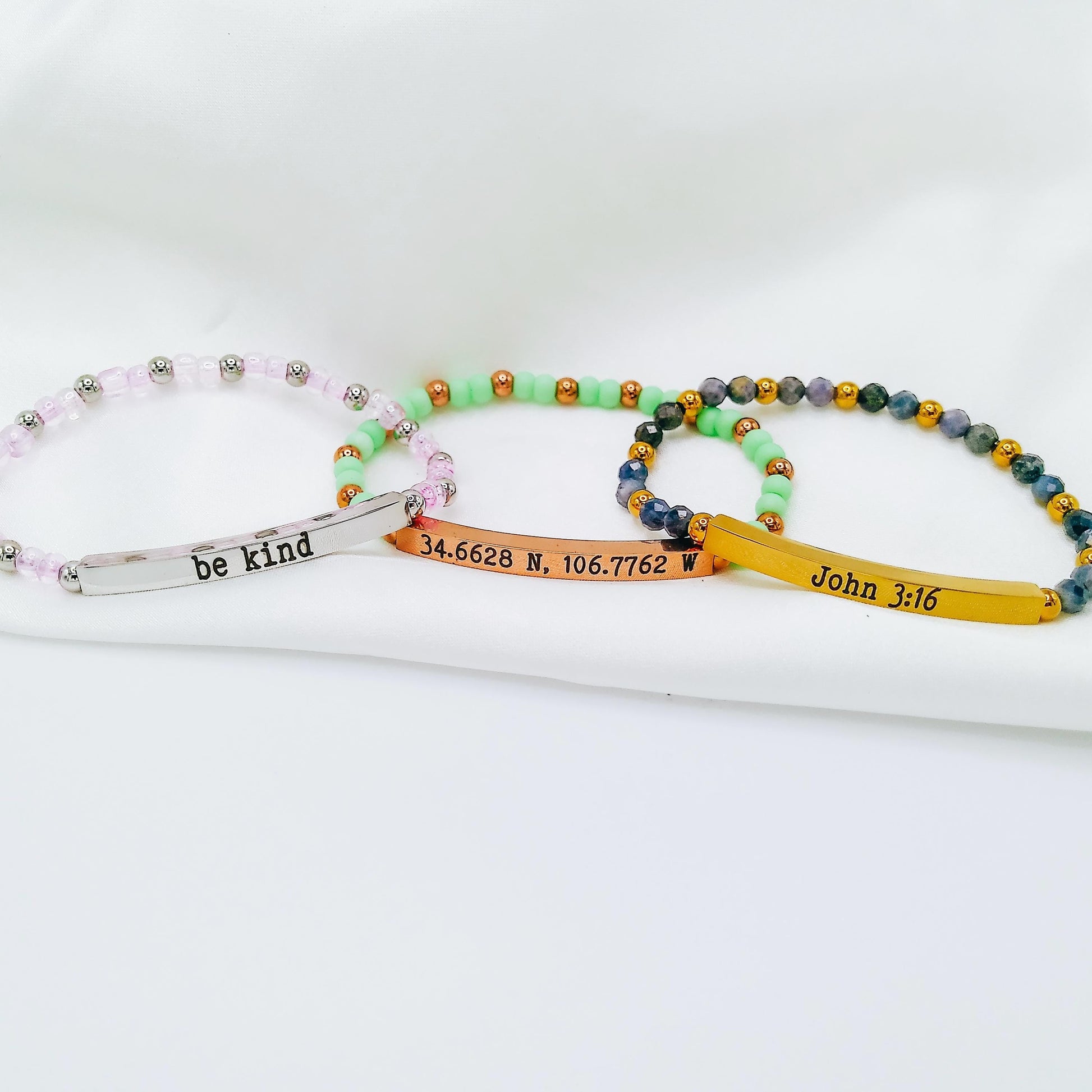 CUSTOM ENGRAVED BEADED BRACELET - Avy + Tay