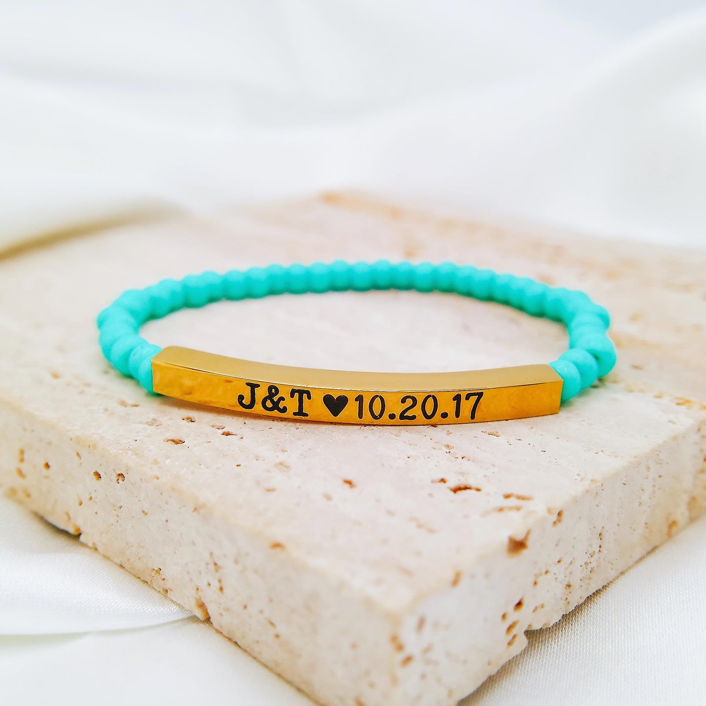 CUSTOM ENGRAVED BEADED BRACELET - Avy + Tay