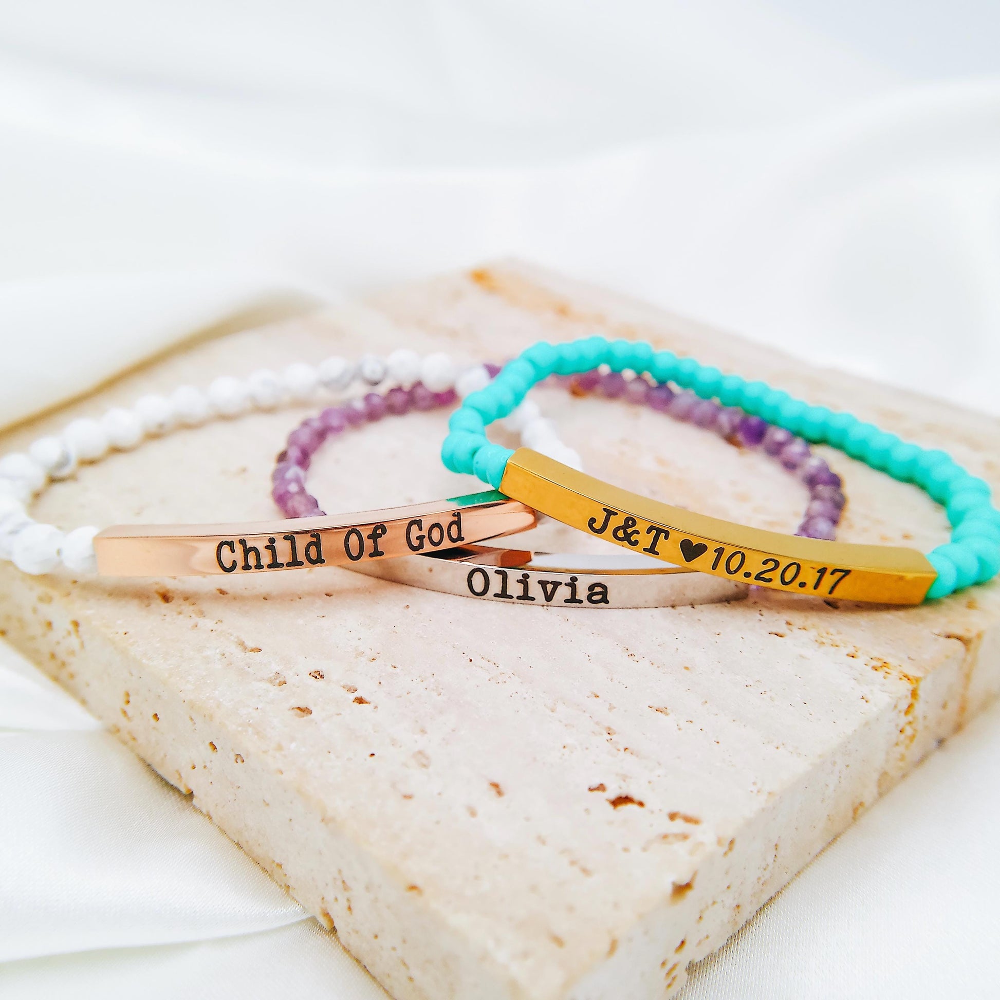 CUSTOM ENGRAVED BEADED BRACELET - Avy + Tay