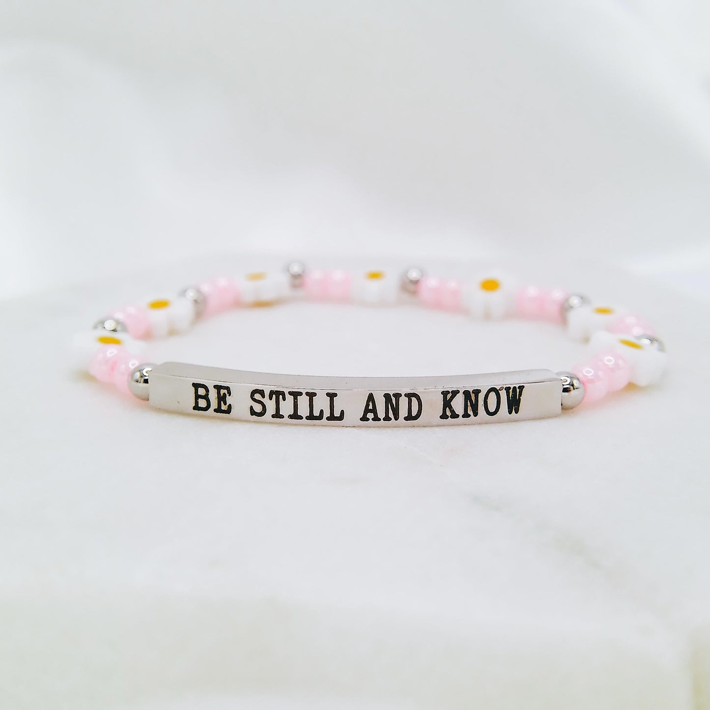 CUSTOM ENGRAVED DAISY BEADED BRACELET - Avy + Tay