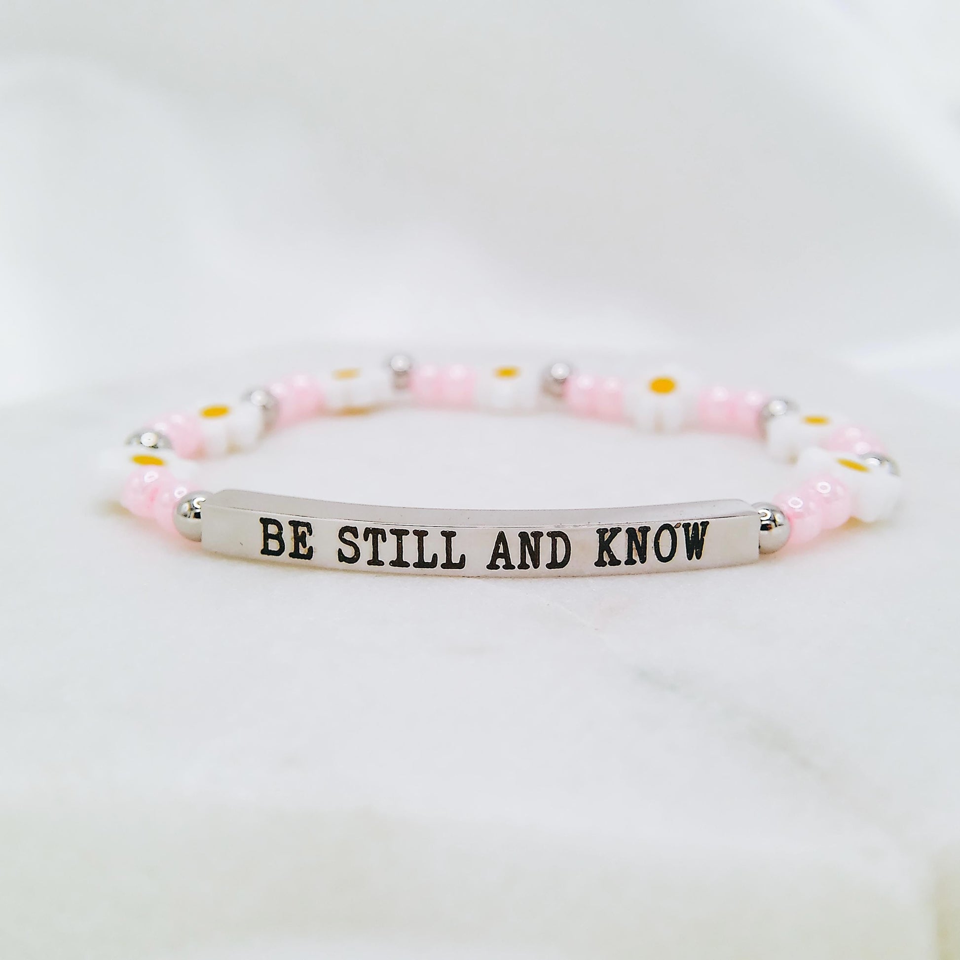 CUSTOM ENGRAVED DAISY BEADED BRACELET - Avy + Tay