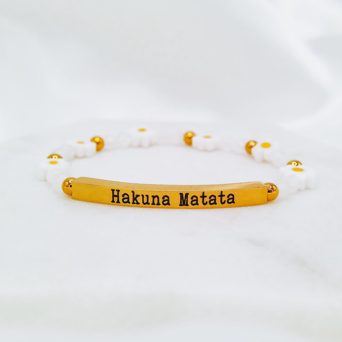 CUSTOM ENGRAVED DAISY BEADED BRACELET - Avy + Tay