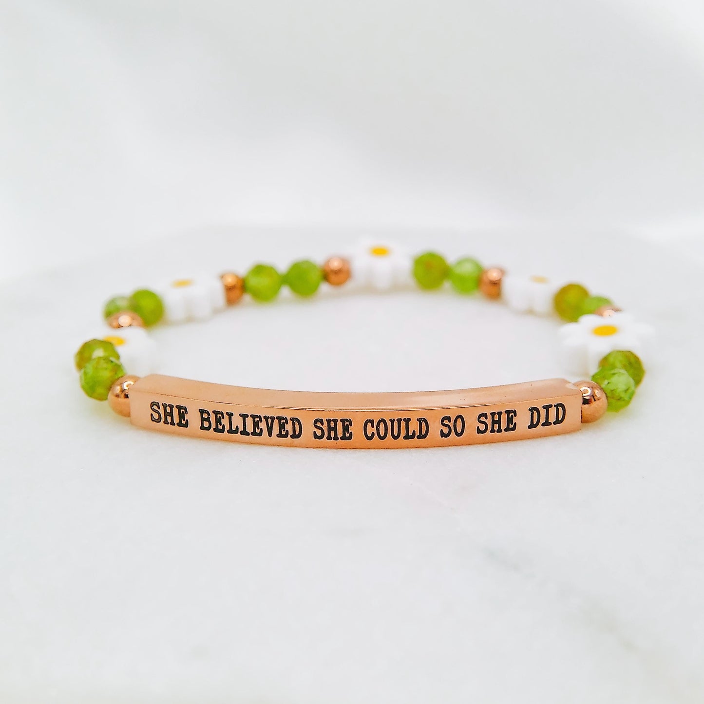 CUSTOM ENGRAVED DAISY BEADED BRACELET - Avy + Tay