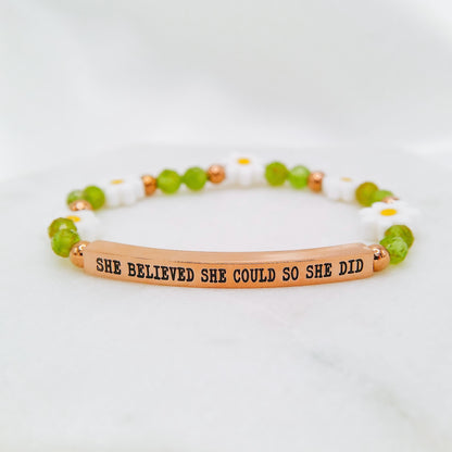 CUSTOM ENGRAVED DAISY BEADED BRACELET - Avy + Tay